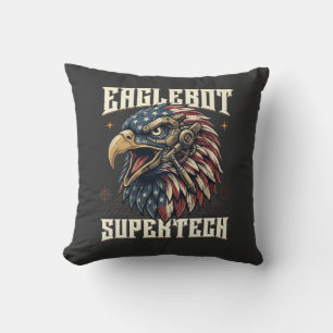 Eaglebot Supertech Cybernetic Patriotic Eagle Throw Pillow
