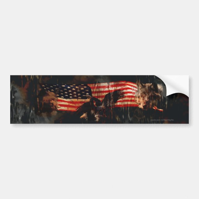 Eagles, Bear, Wolf, American Flag US Patriotic Bumper Sticker (Front)
