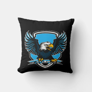 Eagles FC Soccer Club Logo in Light Blue, Black Throw Pillow