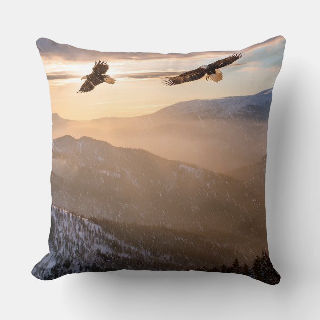 Eagles in Flight Throw Pillow (Front)