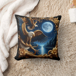 Eagles Perched In Moonlit Forest Throw Pillow