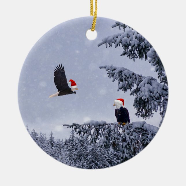 Eagles with Santa hats Christmas ornament (Front)