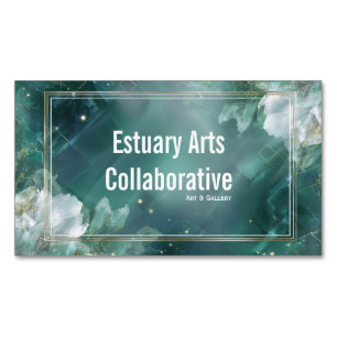 eal Emerald Watercolor Floral Gold Frame Magnetic Business Card