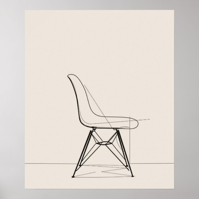 Eames Mid century modern minimalist black line art Poster (Front)