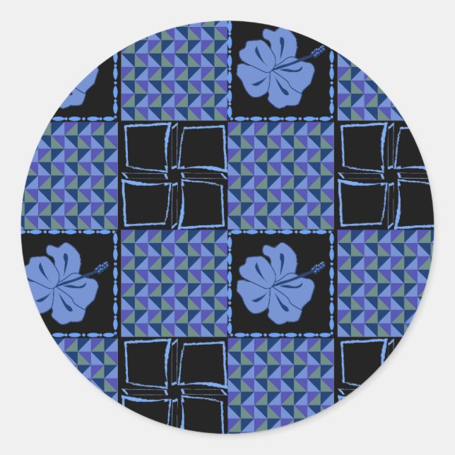 eamless pattern with blue hand-drawn tropical classic round sticker (Front)