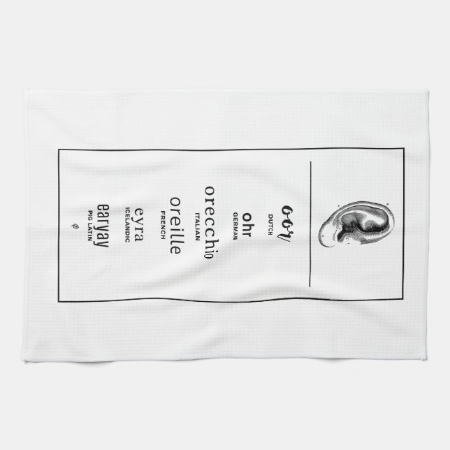 Ear in different languages  kitchen towel (Horizontal)