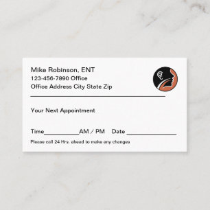 Ear Nose Throat Otolaryngologist  Appointment Card