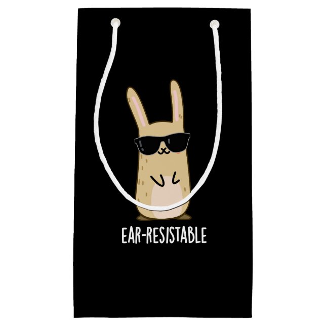 Ear-resistable Funny Bunny Rabbit Pun Dark BG Small Gift Bag (Front)