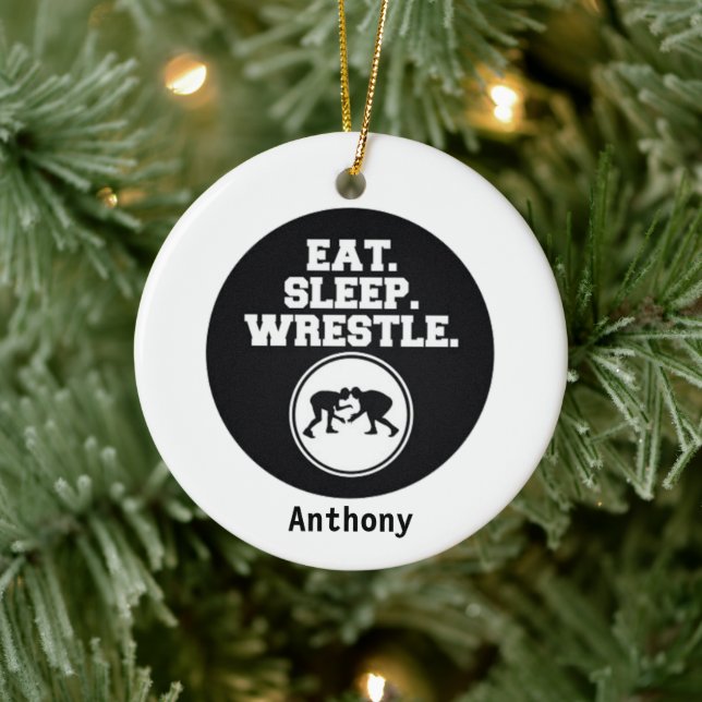 Ear, Sleep & Wrestle Christmas Ceramic Ornament (Tree)