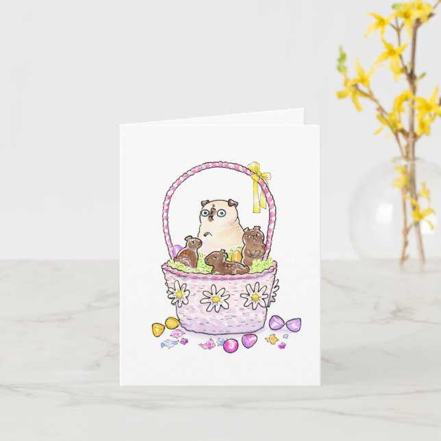Ear Thief funny pug Easter card (Yellow Flower)