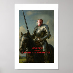 Earl Strickland on horse, in armour, with big cue. Poster