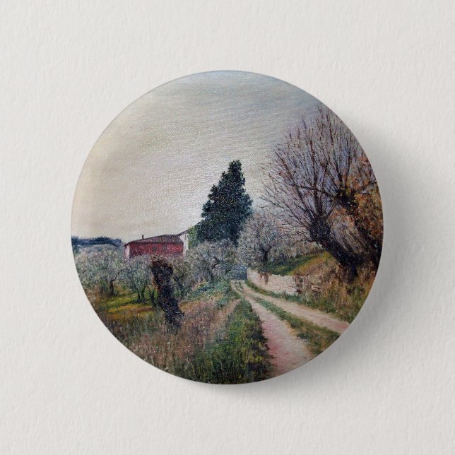 EARLIEST SPRING IN VERNALESE / Tuscany Landscape 2 Inch Round Button (Front)