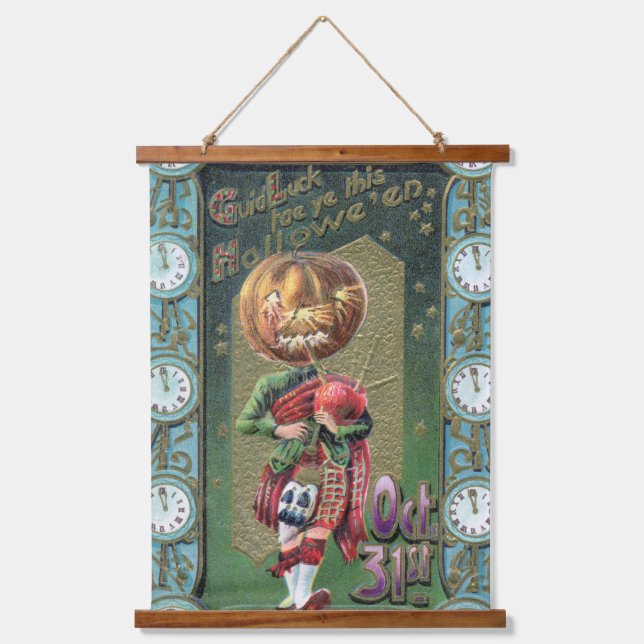 Early 1900s Vintage Halloween Greetings Hanging Tapestry (Front)