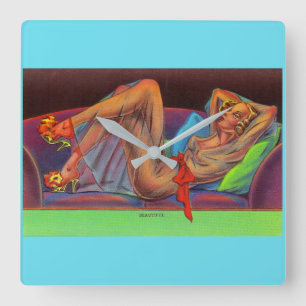 early 1940s Beautiful pin-up girl Square Wall Clock
