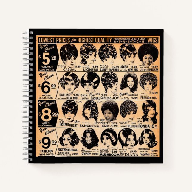 early 1970s wig advertisement print notebook (Front)