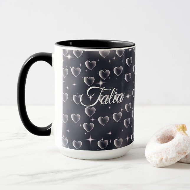 Early 2000s Black And White Heart Old School Art Mug (With Donut)