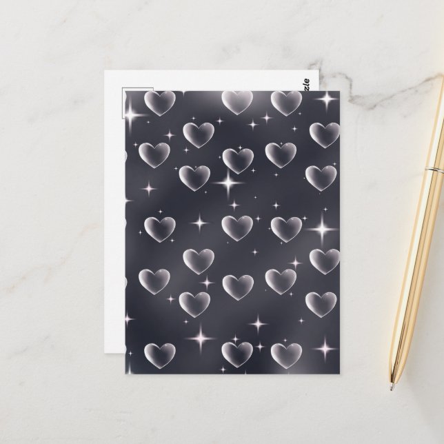 Early 2000s Black And White Heart Old School Art  Postcard (Front/Back In Situ)