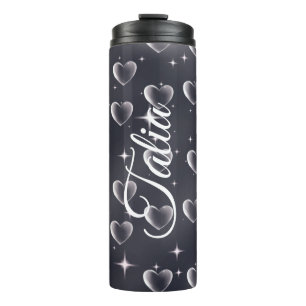 Early 2000s Black And White Heart Old School Art Thermal Tumbler