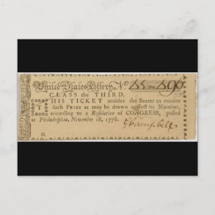 Early American Revolutionary War Lottery Ticket Postcard