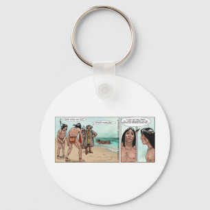 Early American Settlers Offbeat Cartoon Gifts Keychain