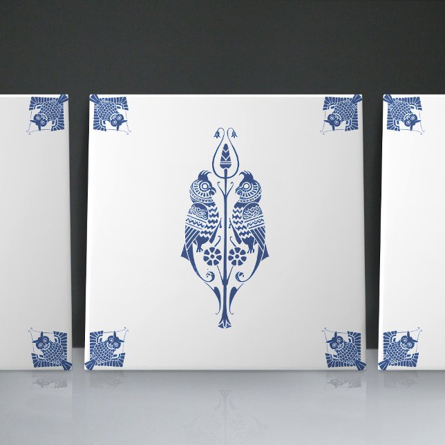 Early Art Nouveau Dutch Delft Blue Creatures Tile (Creator Uploaded)