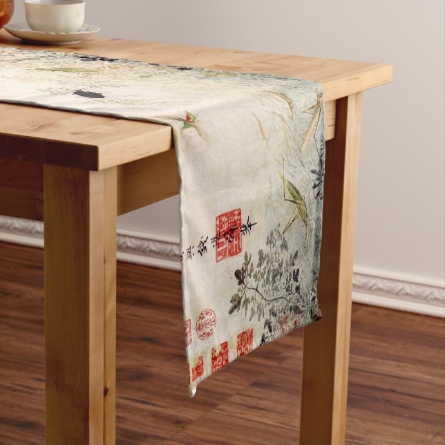 Early Autumn Ancient Chinese Oriental Art Short Table Runner (In Situ)