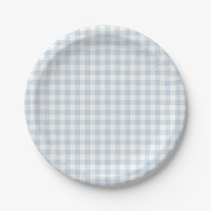 Early Autumn Classic Gingham   Dusty Blue Paper Plate