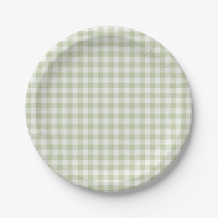 Early Autumn Classic Gingham   Soft Olive Paper Plate