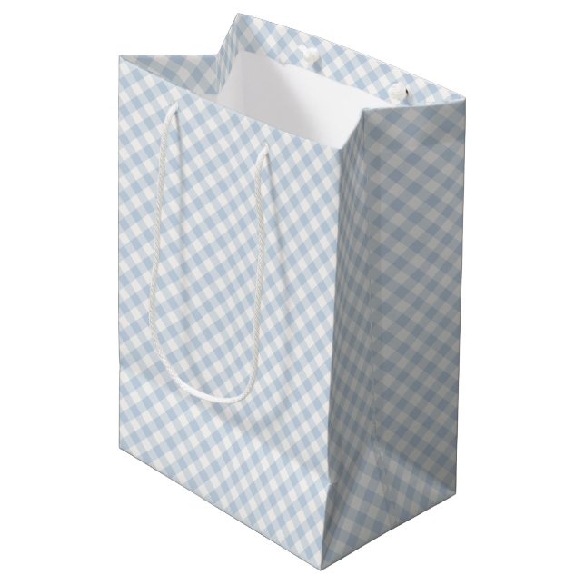 Early Autumn Retro Gingham | Dusty Blue Medium Gift Bag (Front Angled)