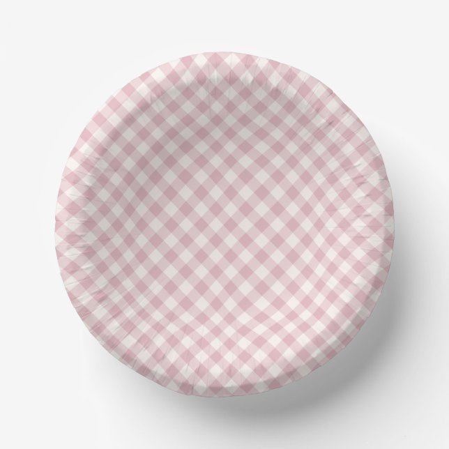 Early Autumn Retro Gingham | Muted Rose Paper Plate (Front)
