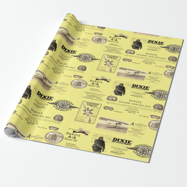 Early Aviation Airplane Biplane Wrapping Paper (Unrolled)