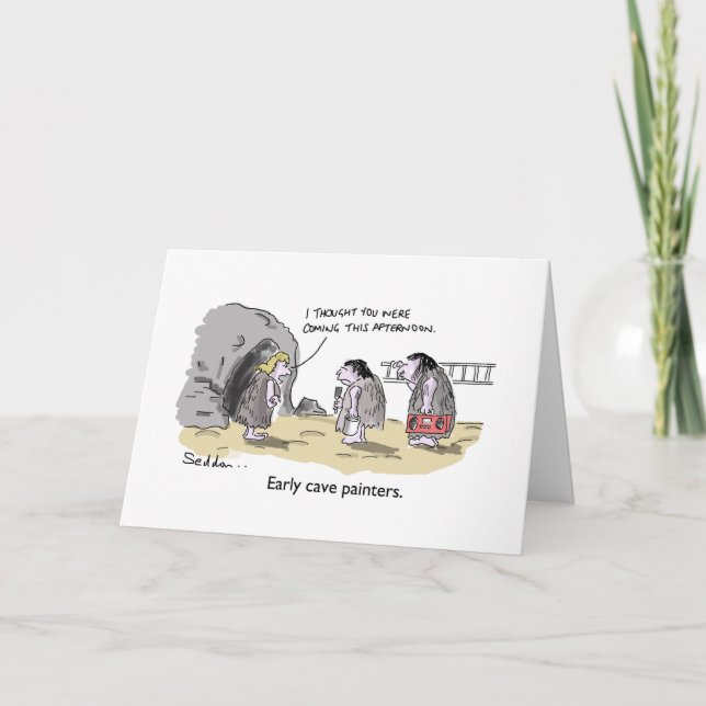 Early Cave Painters Funny Cartoon Birthday Card (Front)