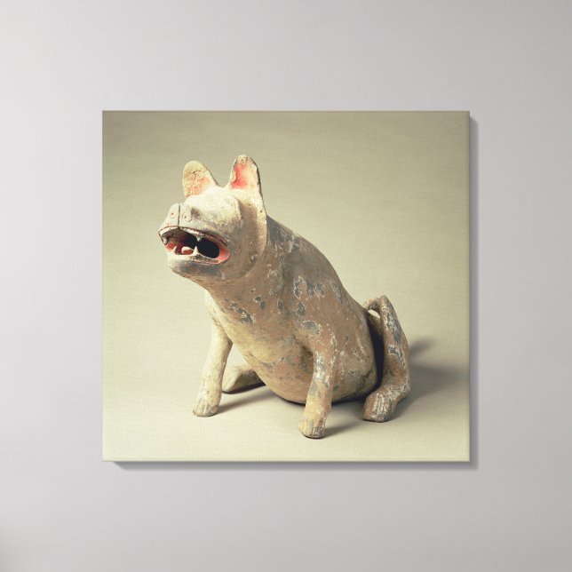 Early Chinese pottery seated dog, tomb Canvas Print (Front)