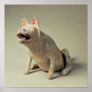 Early Chinese pottery seated dog, tomb Poster