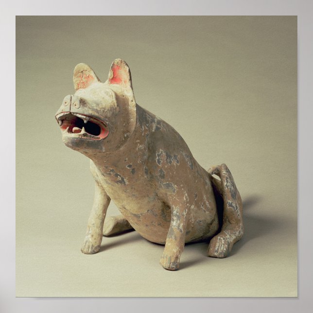 Early Chinese pottery seated dog, tomb Poster (Front)