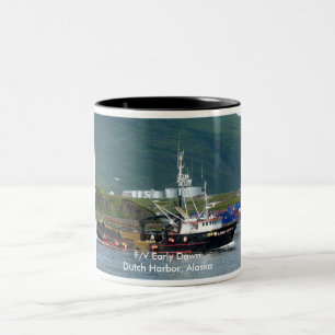 Early Dawn, Crab Boat in Dutch Harbour, Alaska Two-Tone Coffee Mug