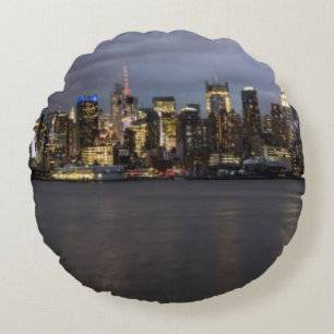 Early evening panoramic view of Manhattan Round Pillow