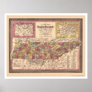Early Map Of Tennessee 1850 Poster