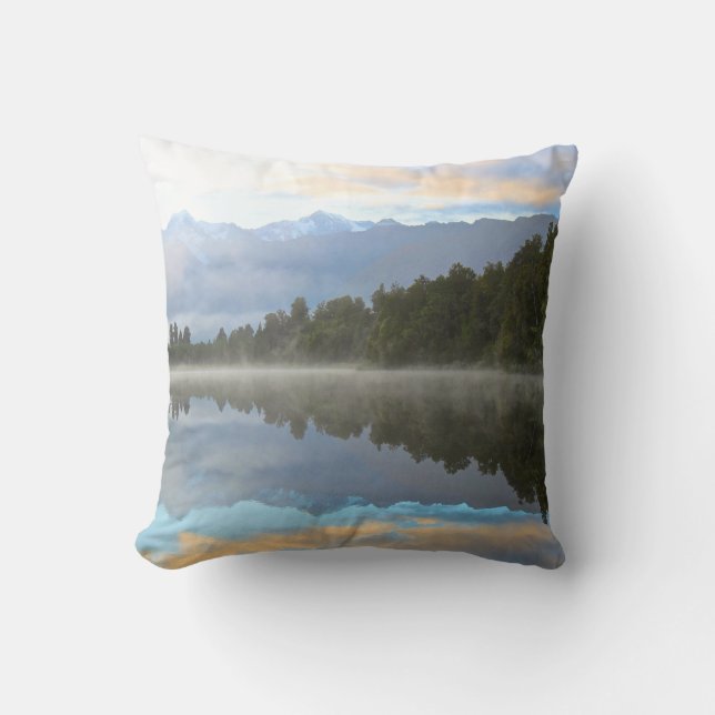 Early Morning Reflections Landscape Throw Pillow (Front)