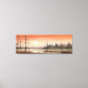 Early Morning Watercolor foggy sky Landscape  Canvas Print