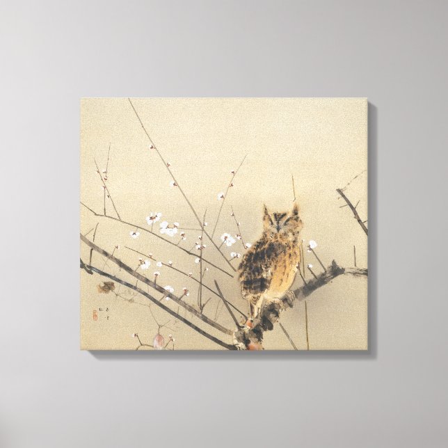 Early Plum Blossoms by Nishimura Goun, Owl Art Canvas Print (Front)