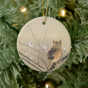 Early Plum Blossoms by Nishimura Goun, Vintage Owl Ceramic Ornament