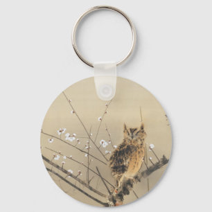 Early Plum Blossoms by Nishimura Goun, Vintage Owl Keychain