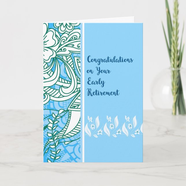 Early Retirement Card in Blue with Flowers (Front)
