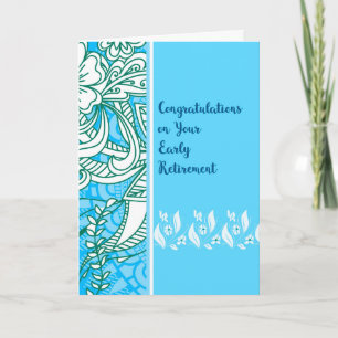 Early Retirement Card in Blue with Flowers