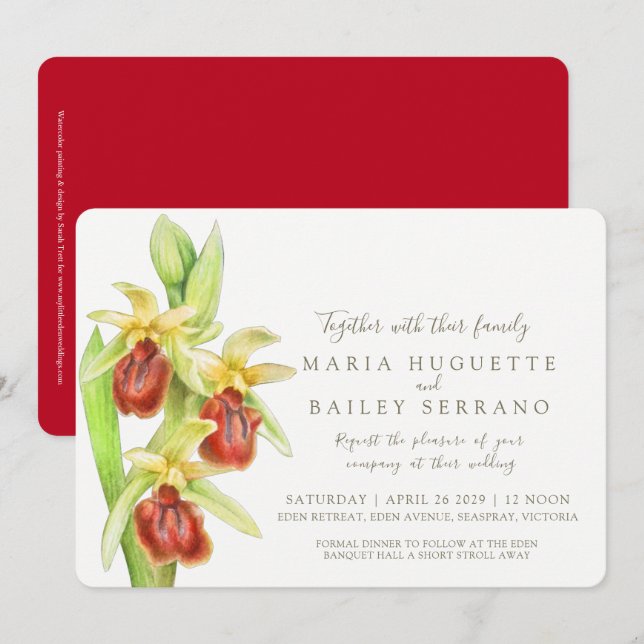 Early Spider orchid watercolor wedding invites (Front/Back)