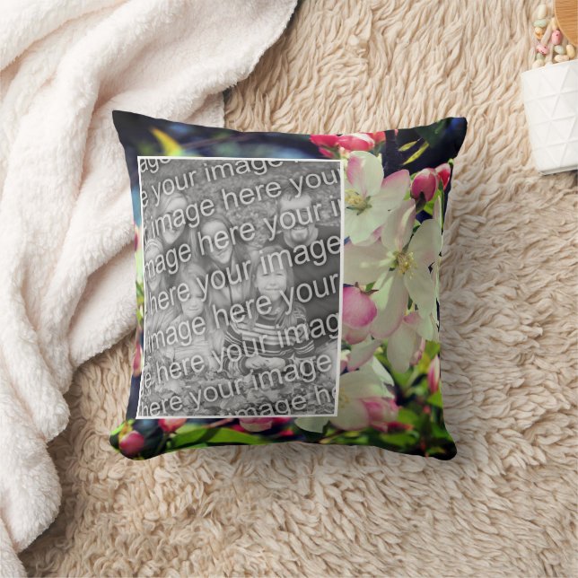 Early Spring Blossoms Frame Add Your Photo Throw Pillow (Blanket)