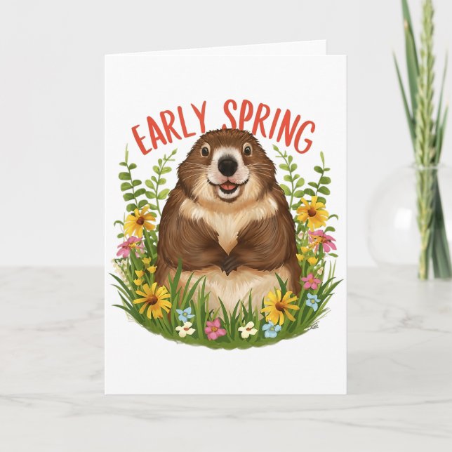 Early Spring Groundhog Day Celebration  Card (Front)