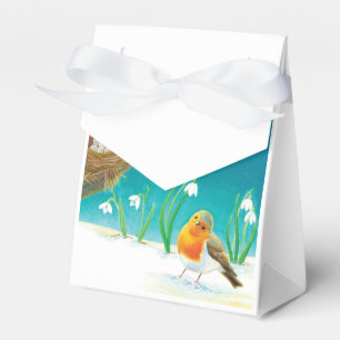 Early Spring Nesting Red Robin Bird & Snowdrops Favor Box