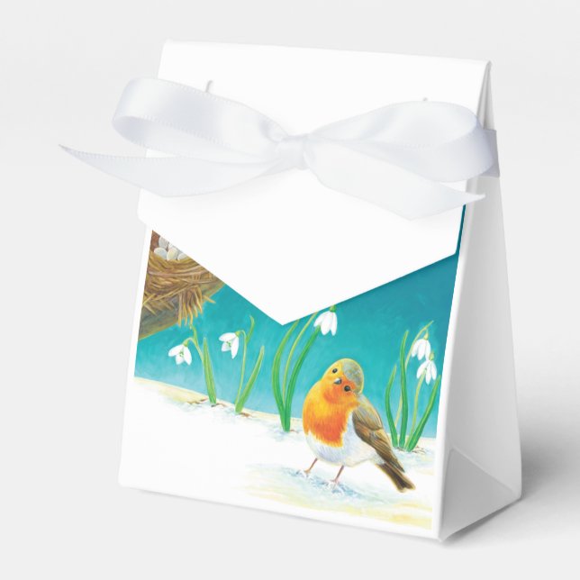 Early Spring Nesting Red Robin Bird & Snowdrops   Favor Box (Front Side)